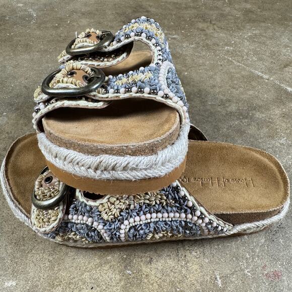 House of Harlow 1960 Women’s 7.5 Beaded Slide Buckle‎ Sandals Rope Espadrille - Picture 6 of 13